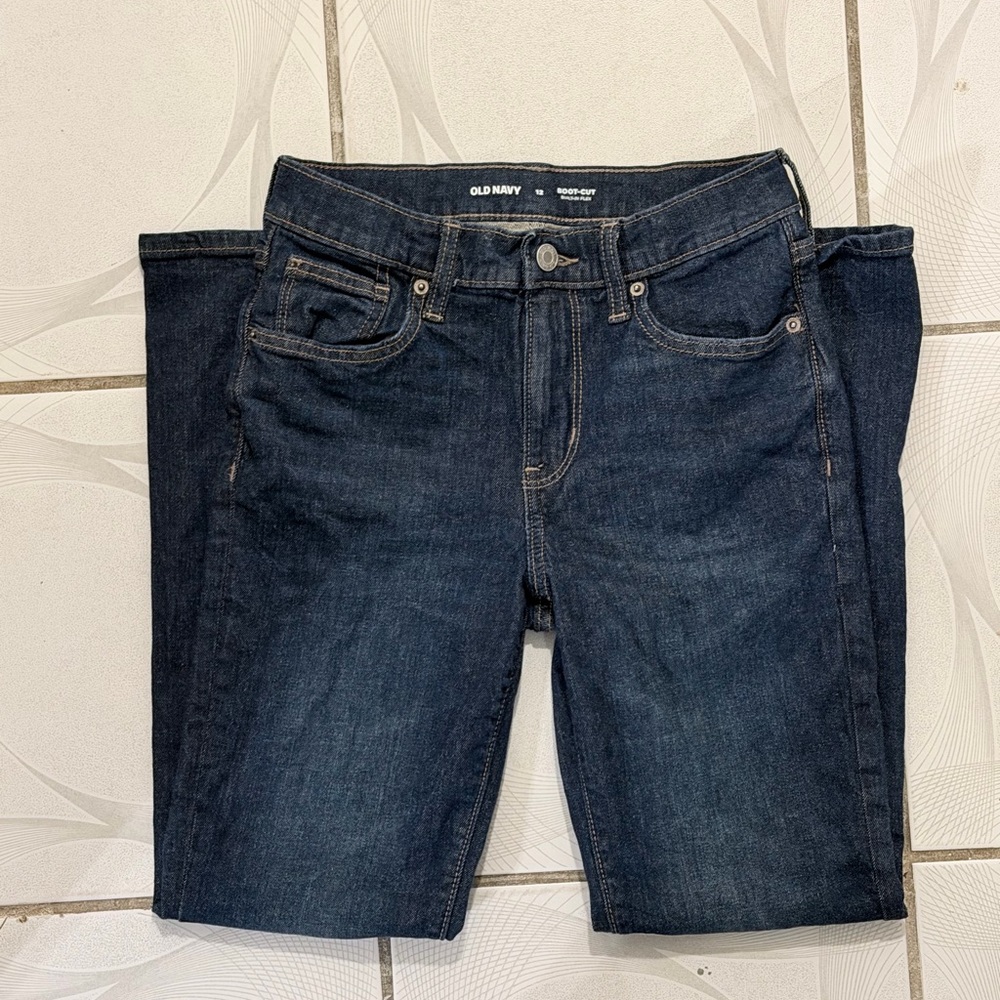 Old Navy Boys Dark Wash Boot-Cut Built-In Flex Jeans Size 12 Regular